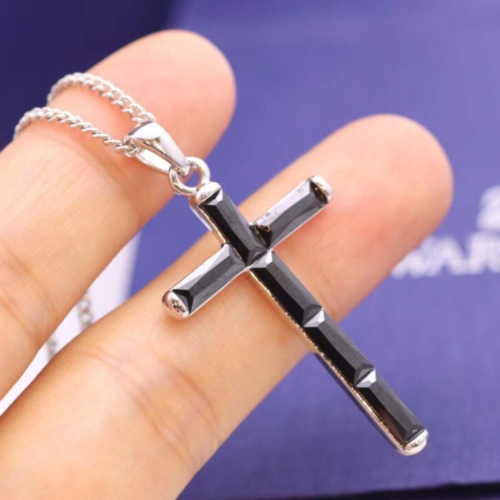 Swarovski Black Crystal Cross Pendant Necklace